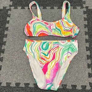 Bathing suit, 2 piece with high wasted bottoms. Size L